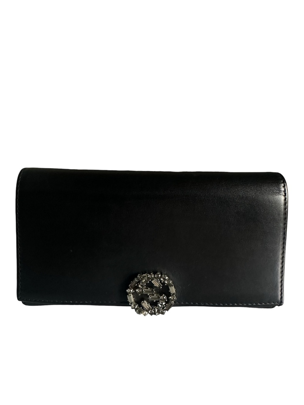 Gucci Broadway Crystal GG Black Leather Continental Wallet + Box